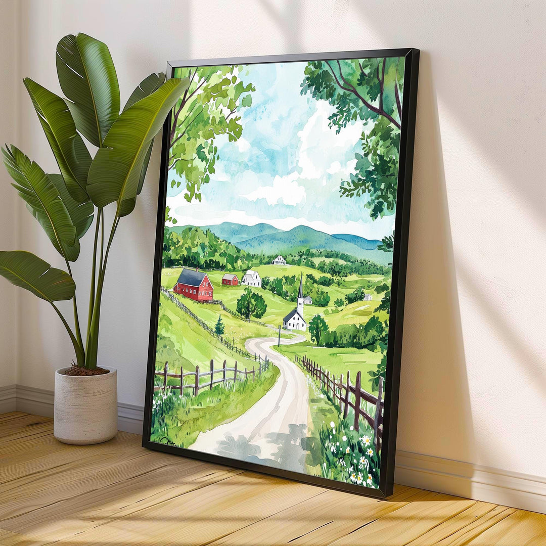 Vermont Watercolor Art Print, New England Fall Foliage Painting, Covered Bridge Wall Decor, Autumn Travel Gift