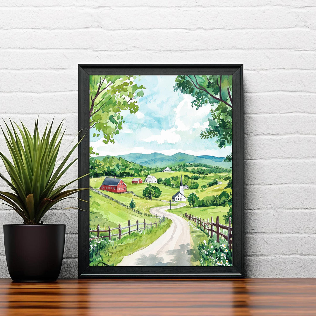 Vermont Watercolor Art Print, New England Fall Foliage Painting, Covered Bridge Wall Decor, Autumn Travel Gift