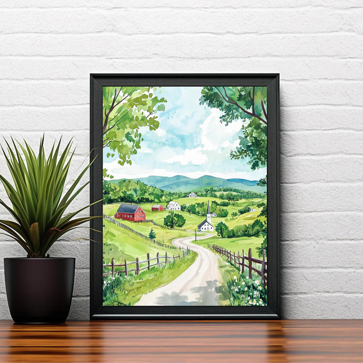 Vermont Watercolor Art Print, New England Fall Foliage Painting, Covered Bridge Wall Decor, Autumn Travel Gift