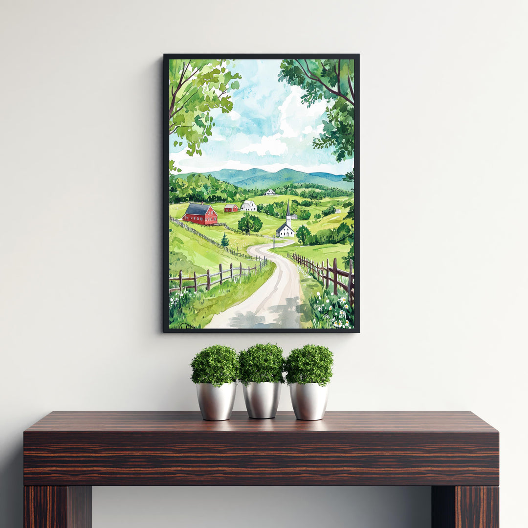 Vermont Watercolor Art Print, New England Fall Foliage Painting, Covered Bridge Wall Decor, Autumn Travel Gift