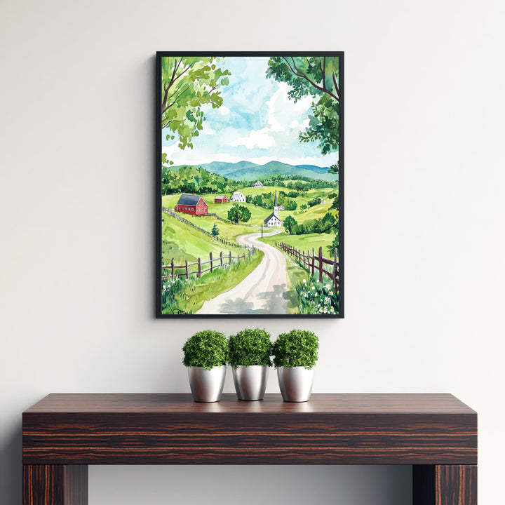 Vermont Watercolor Art Print, New England Fall Foliage Painting, Covered Bridge Wall Decor, Autumn Travel Gift