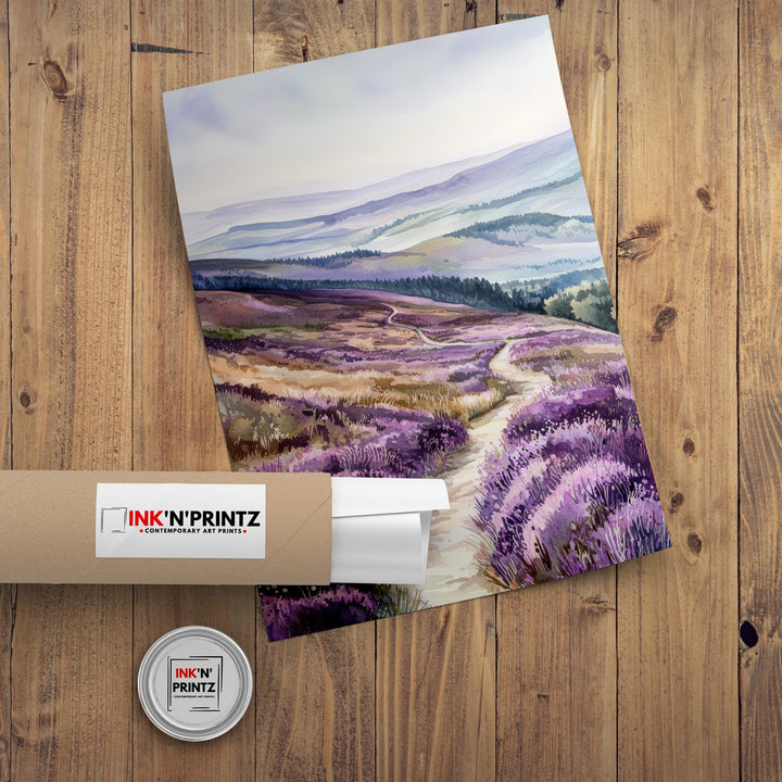 Long Mynd Watercolor Art Print, Shropshire Hills Painting, UK Landscape Wall Decor, Hill Walking Gift