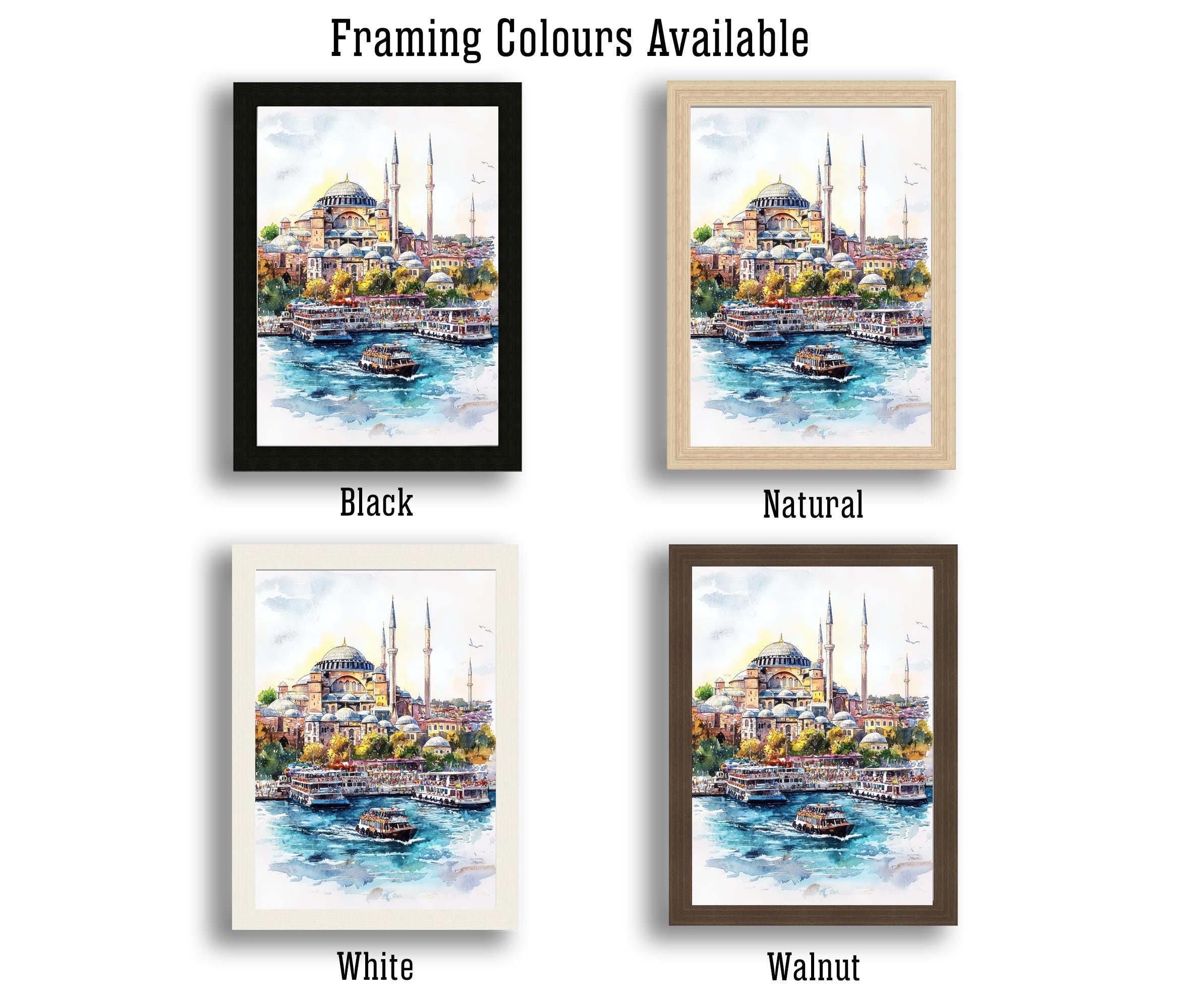 Istanbul Cityscape Watercolor Art Print, Hagia Sophia Painting, Turkey Travel Gift, City Wall Decor
