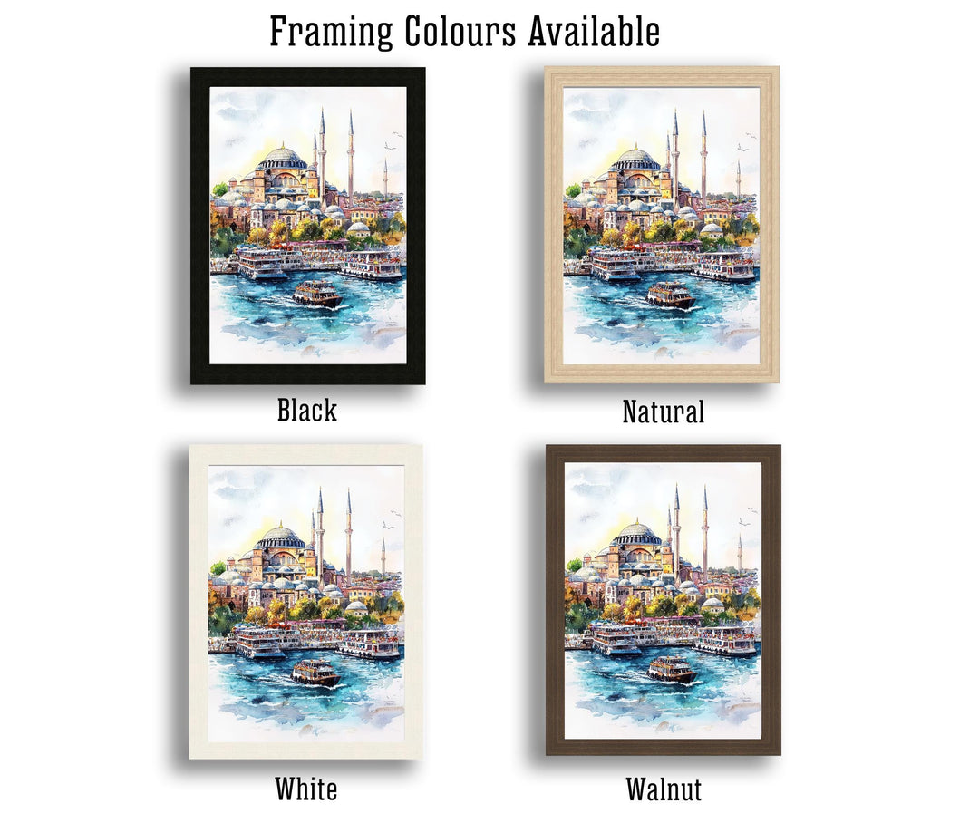 Istanbul Cityscape Watercolor Art Print, Hagia Sophia Painting, Turkey Travel Gift, City Wall Decor