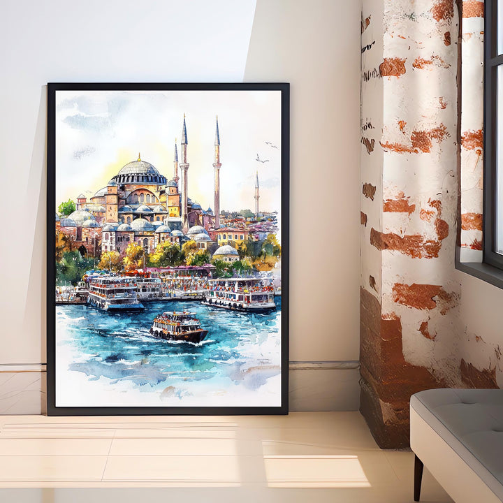 Istanbul Cityscape Watercolor Art Print, Hagia Sophia Painting, Turkey Travel Gift, City Wall Decor