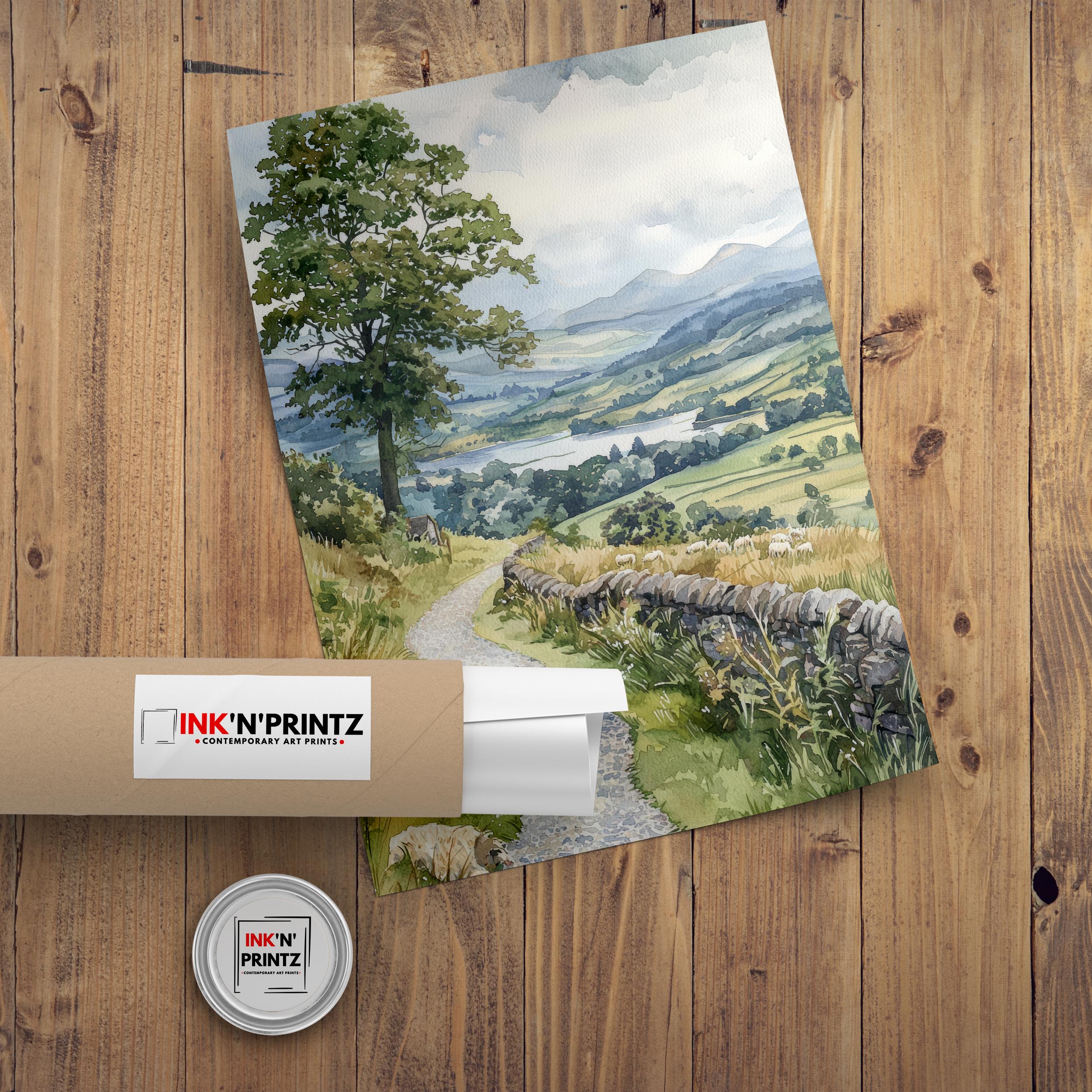 Hawkshead Lake District Watercolor Art Print, Beatrix Potter Painting, UK Village Wall Decor, Cumbria Gift