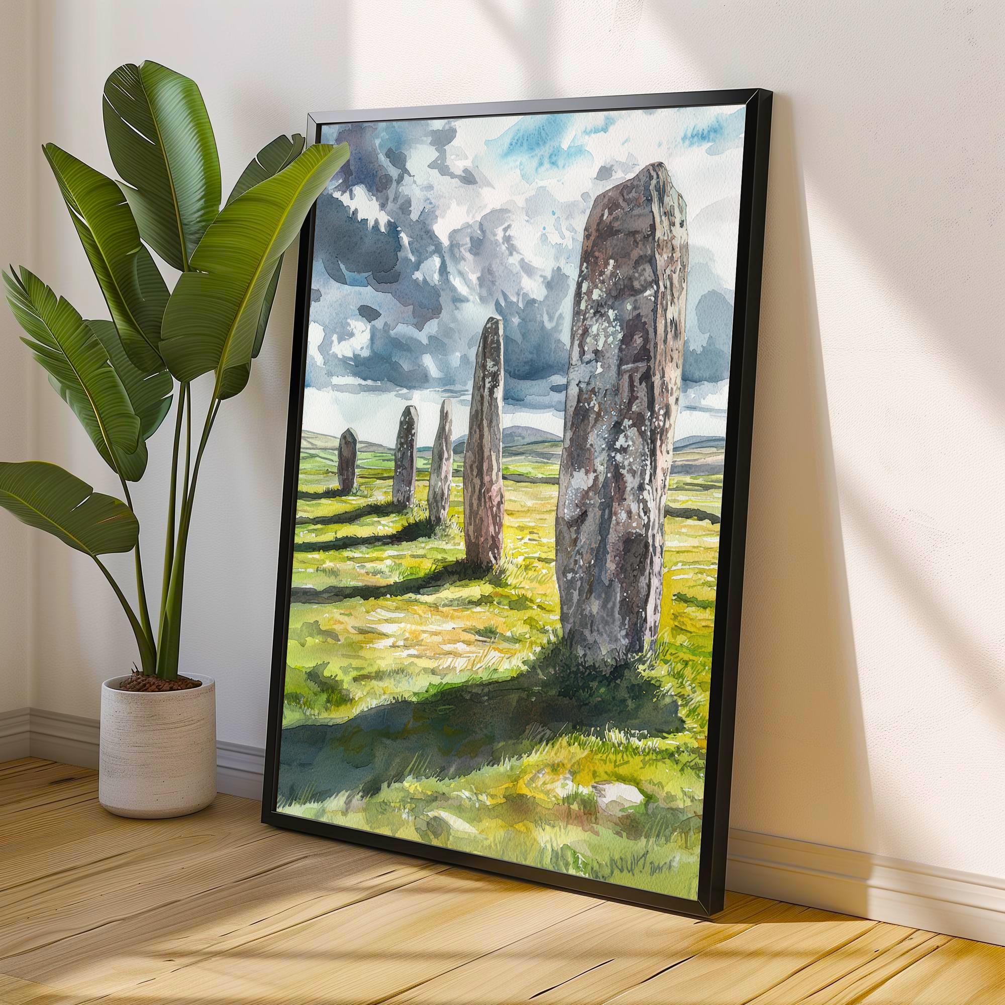 Callanish Standing Stones Watercolor Art Print, Isle of Lewis Painting, Scottish Ancient Monument Wall Decor, History Gift