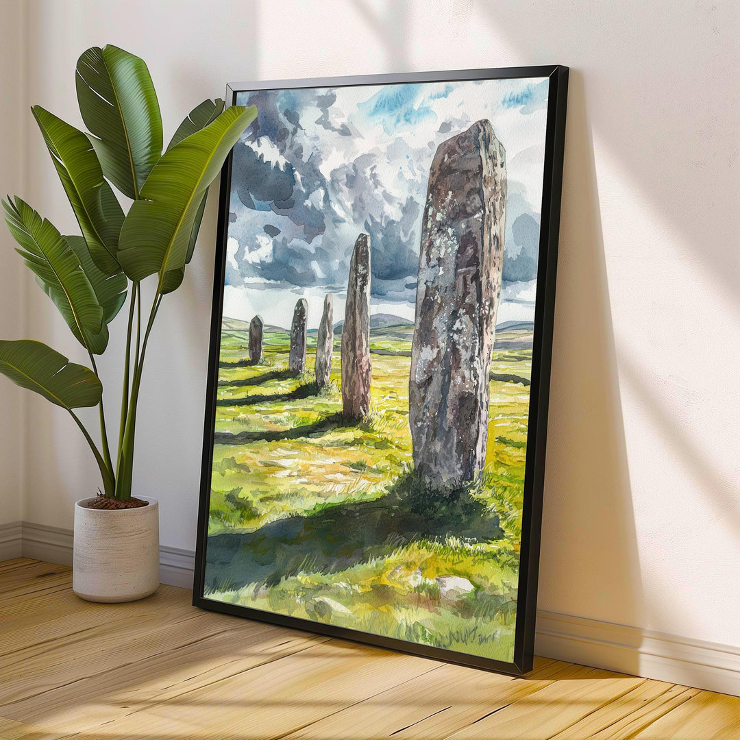 Callanish Standing Stones Watercolor Art Print, Isle of Lewis Painting, Scottish Ancient Monument Wall Decor, History Gift