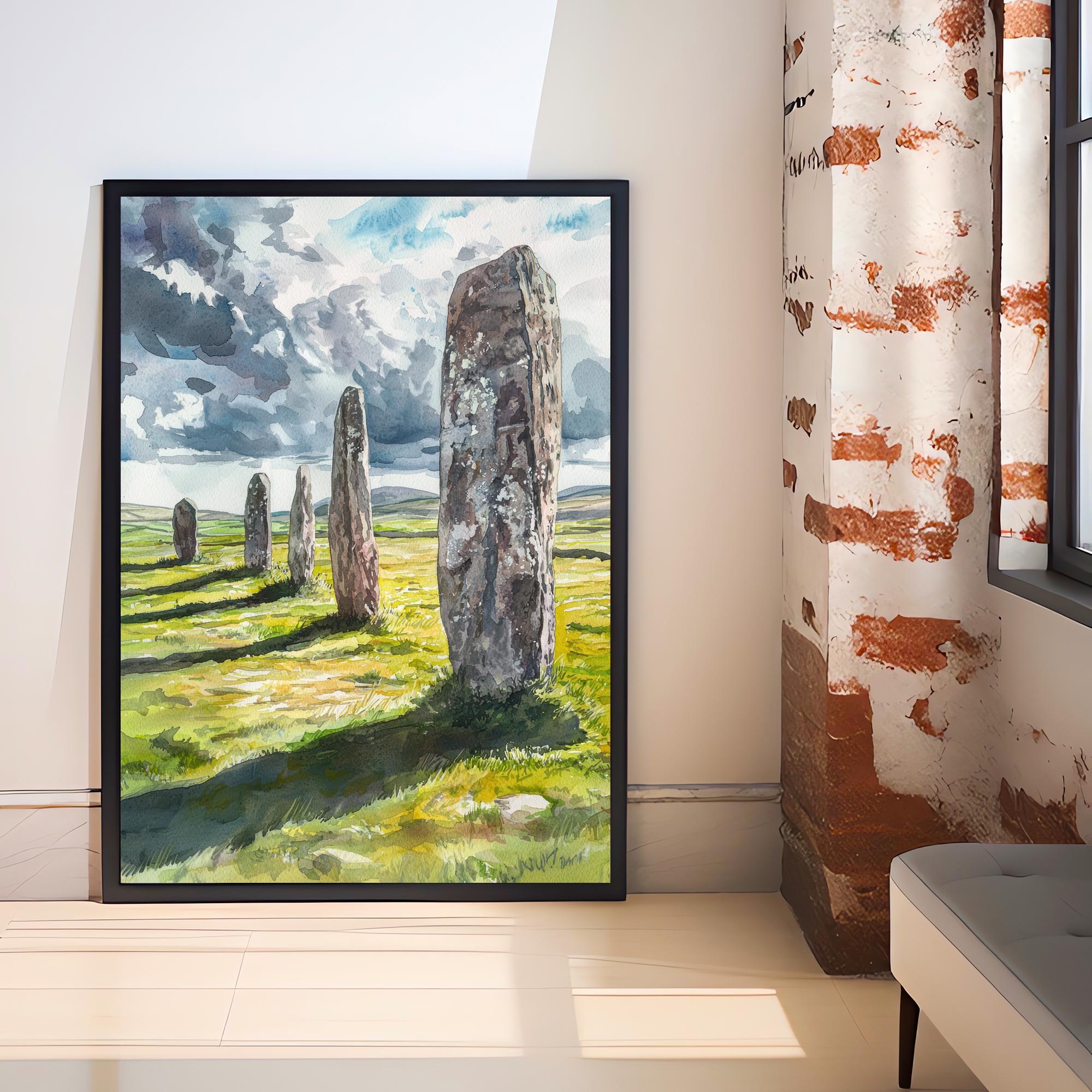 Callanish Standing Stones Watercolor Art Print, Isle of Lewis Painting, Scottish Ancient Monument Wall Decor, History Gift