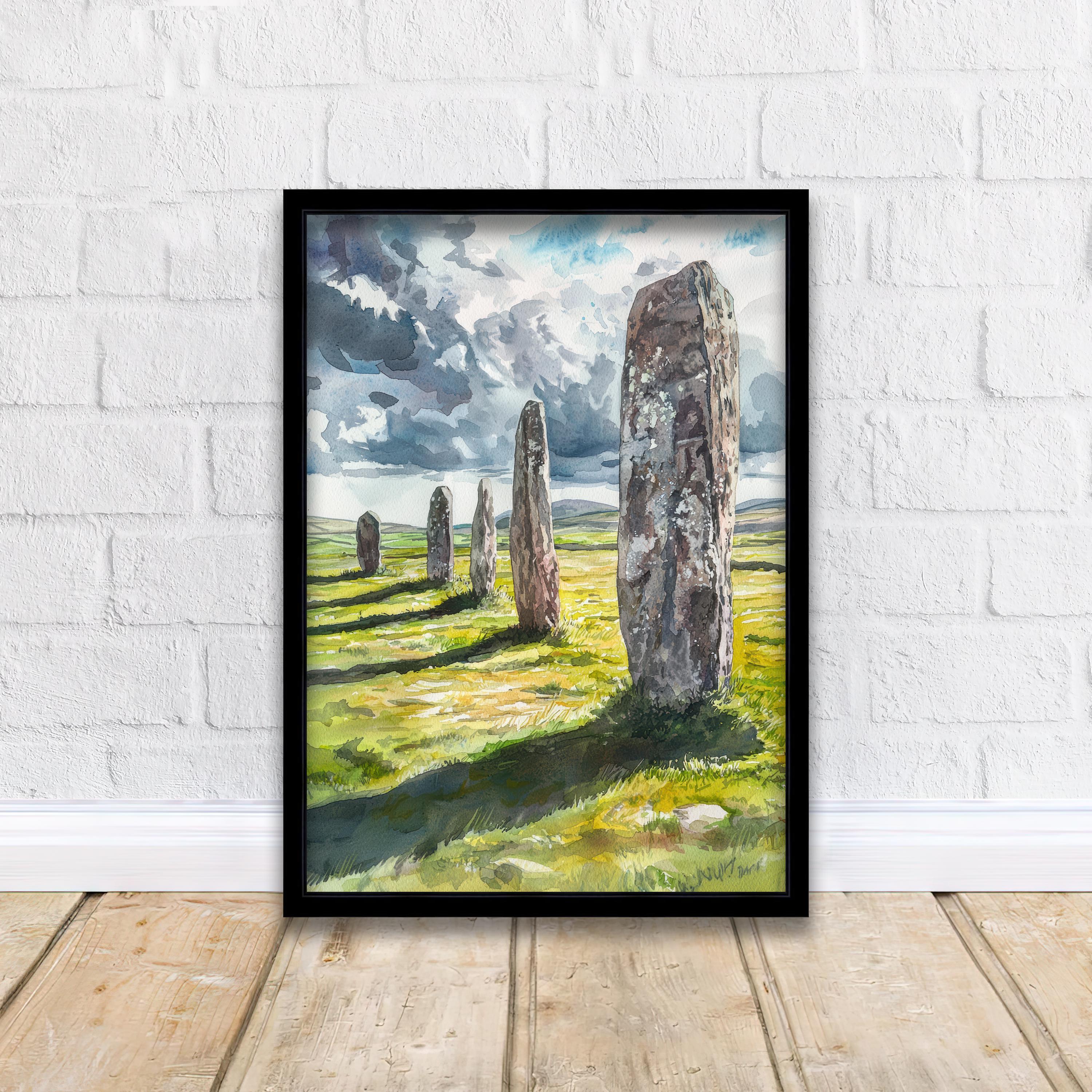 Callanish Standing Stones Watercolor Art Print, Isle of Lewis Painting, Scottish Ancient Monument Wall Decor, History Gift