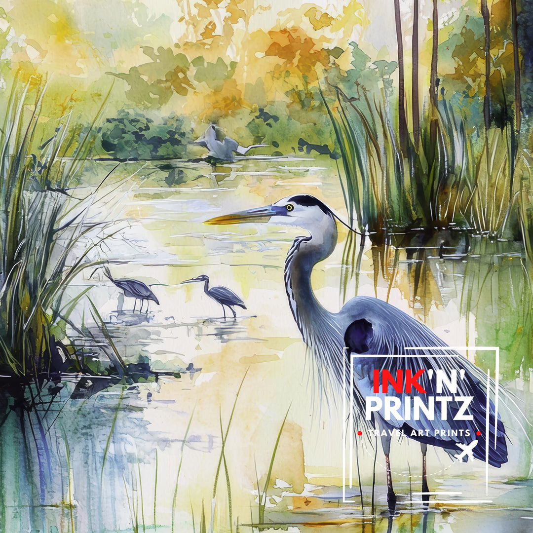 Everglades Florida Watercolor Art Print, Alligator Nature Painting, Florida Wildlife Wall Decor, Travel Gift