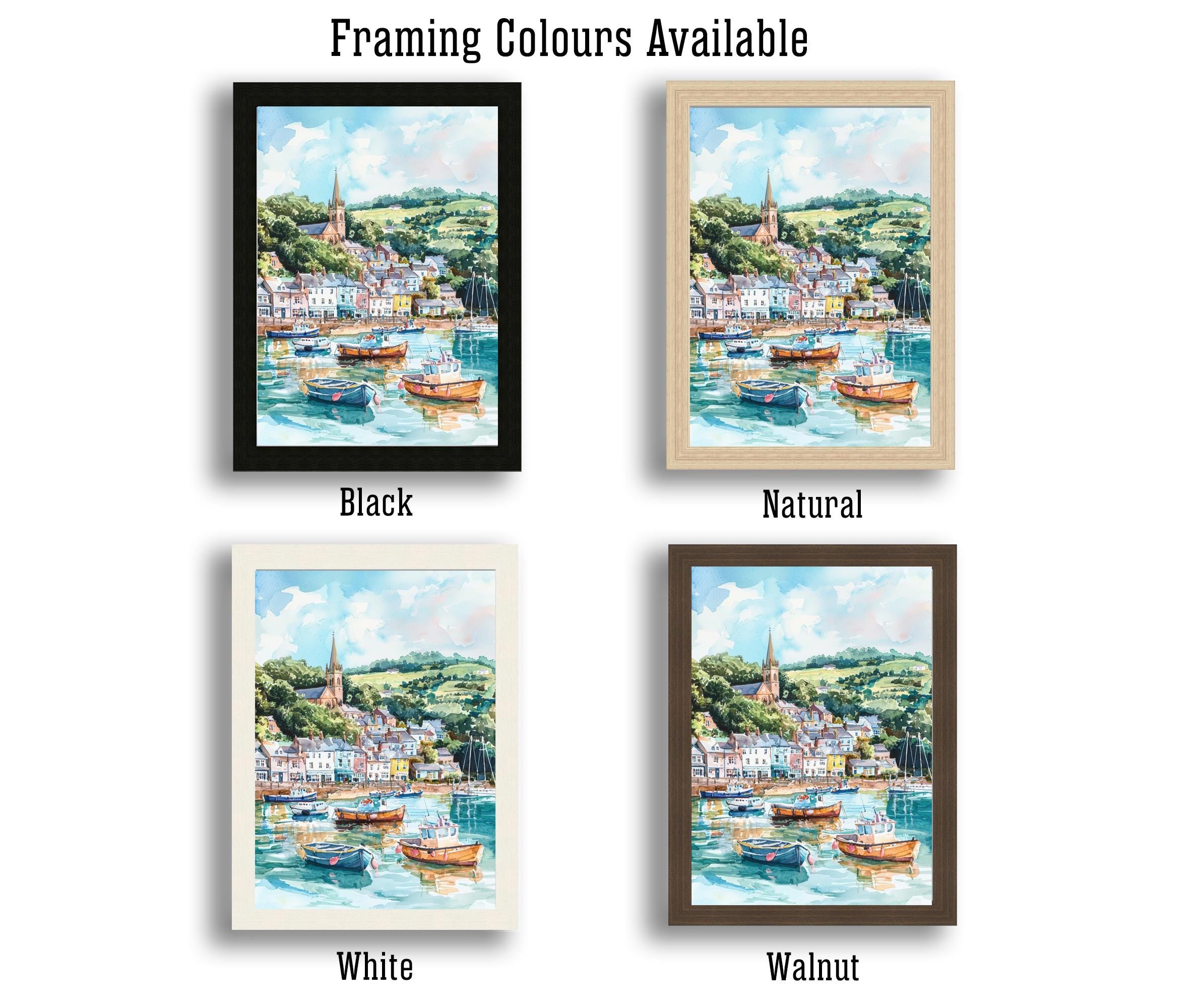 Fowey Cornwall Watercolor Art Print, UK Coastal Painting, English Harbour Wall Decor, Seaside Travel Gift