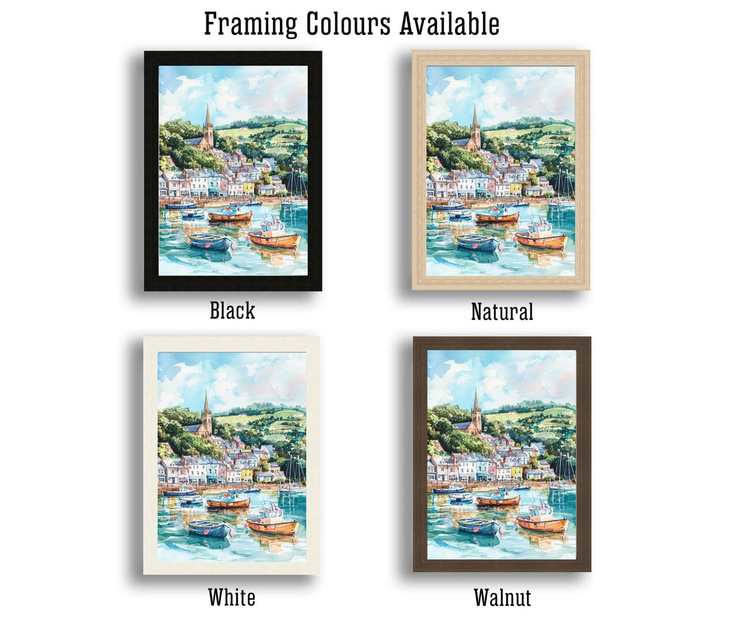 Fowey Cornwall Watercolor Art Print, UK Coastal Painting, English Harbour Wall Decor, Seaside Travel Gift