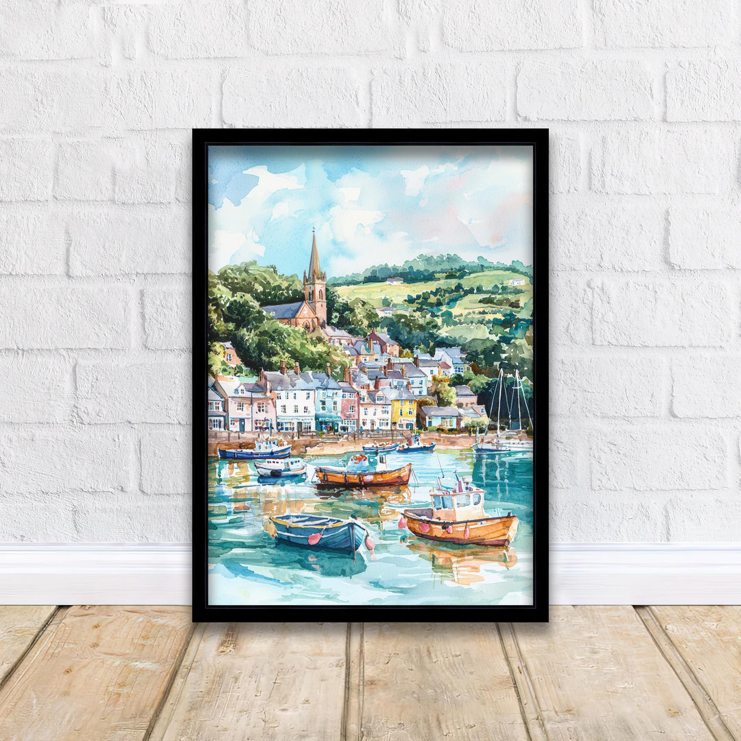 Fowey Cornwall Watercolor Art Print, UK Coastal Painting, English Harbour Wall Decor, Seaside Travel Gift