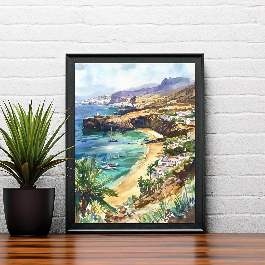 Gran Canaria Watercolor Art Print, Maspalomas Dunes Painting, Canary Islands Wall Decor, Spain Travel Gift