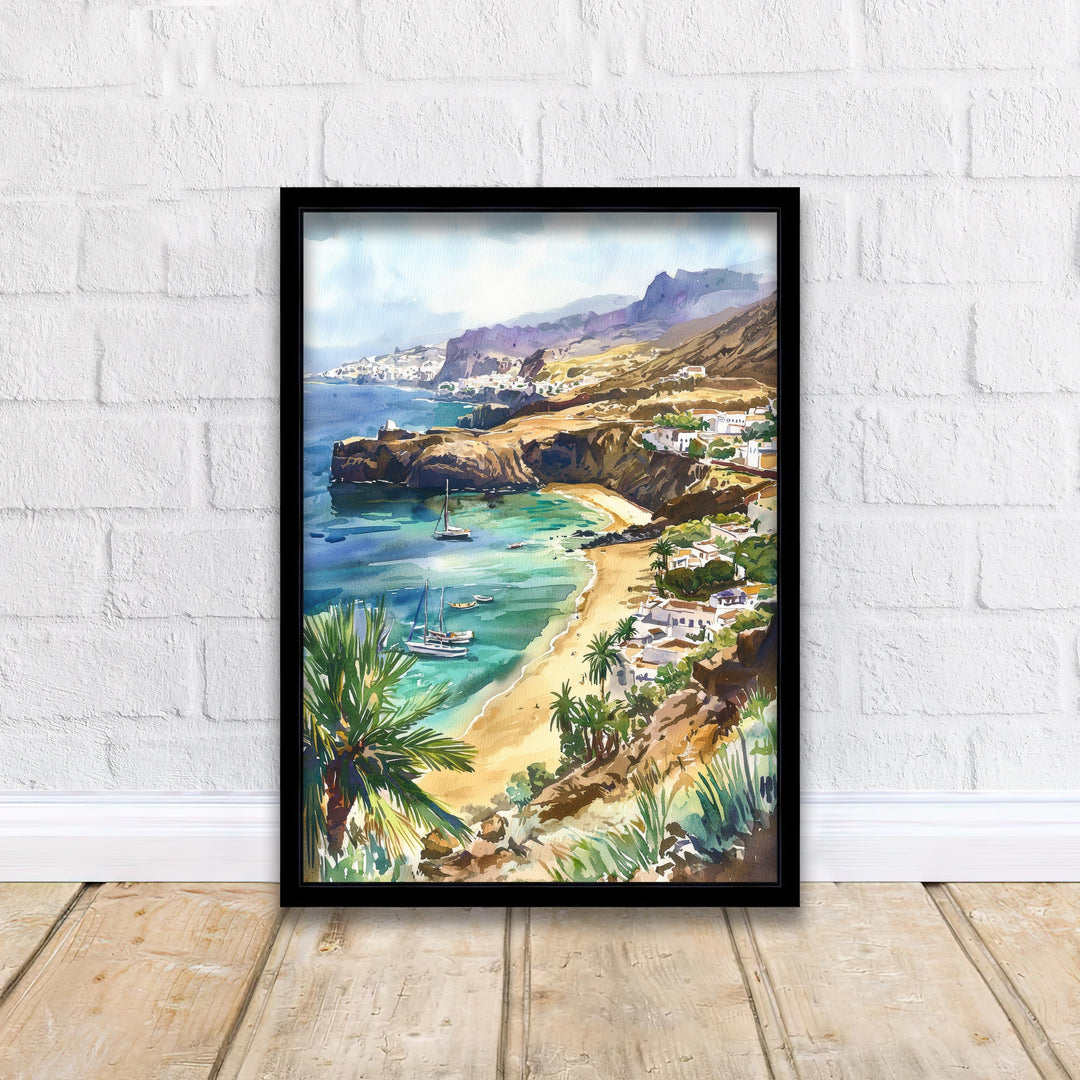 Gran Canaria Watercolor Art Print, Maspalomas Dunes Painting, Canary Islands Wall Decor, Spain Travel Gift