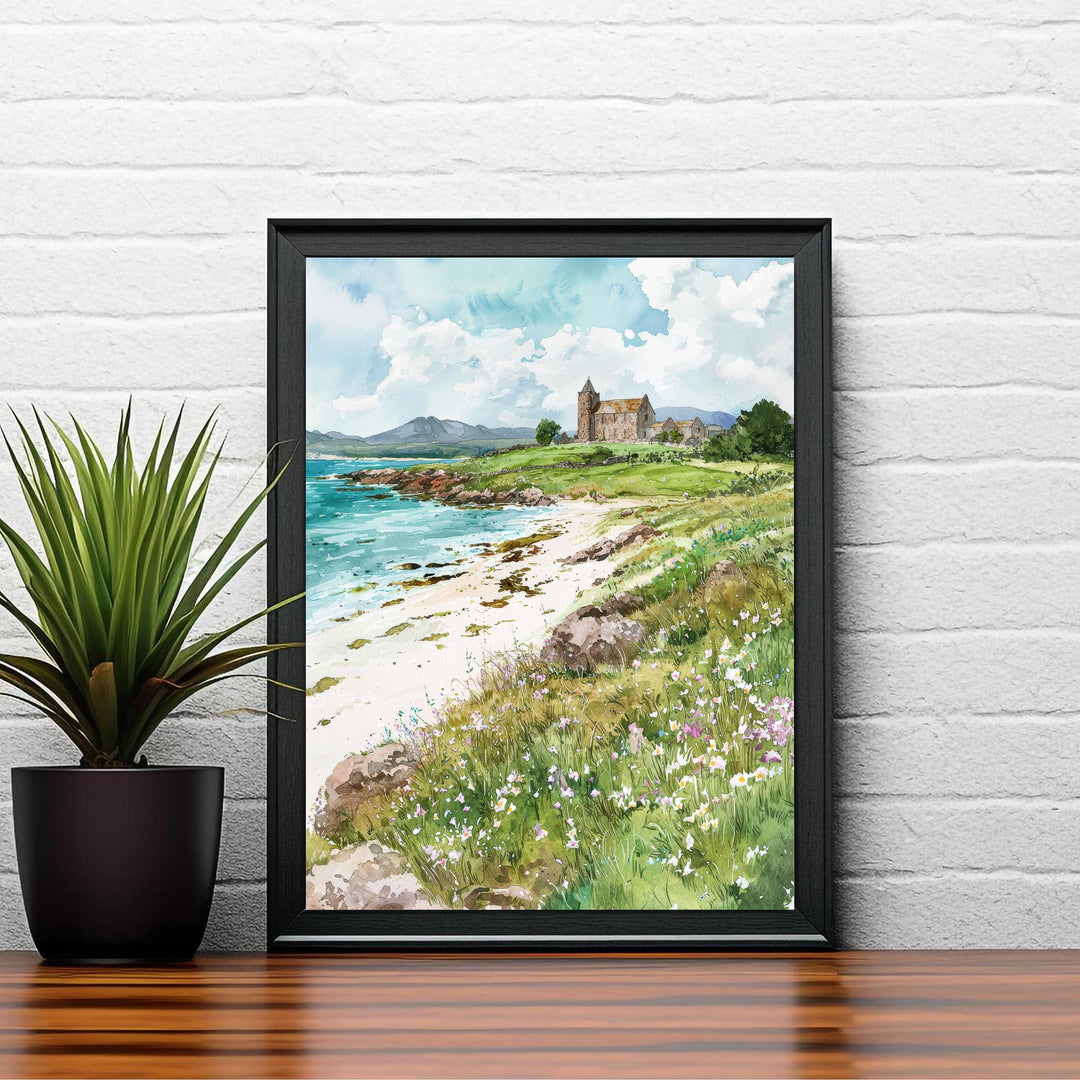 Isle of Iona Watercolor Art Print, Iona Abbey Painting, Scottish Island Wall Decor, Travel Gift