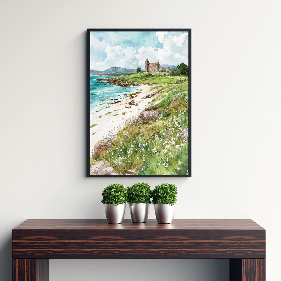 Isle of Iona Watercolor Art Print, Iona Abbey Painting, Scottish Island Wall Decor, Travel Gift