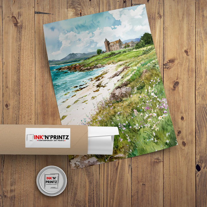Isle of Iona Watercolor Art Print, Iona Abbey Painting, Scottish Island Wall Decor, Travel Gift