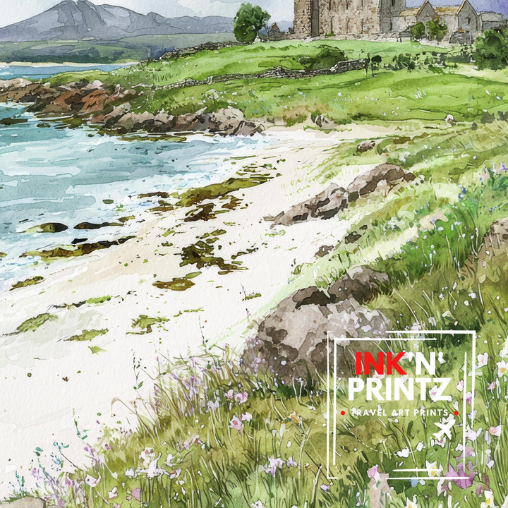 Isle of Iona Watercolor Art Print, Iona Abbey Painting, Scottish Island Wall Decor, Travel Gift