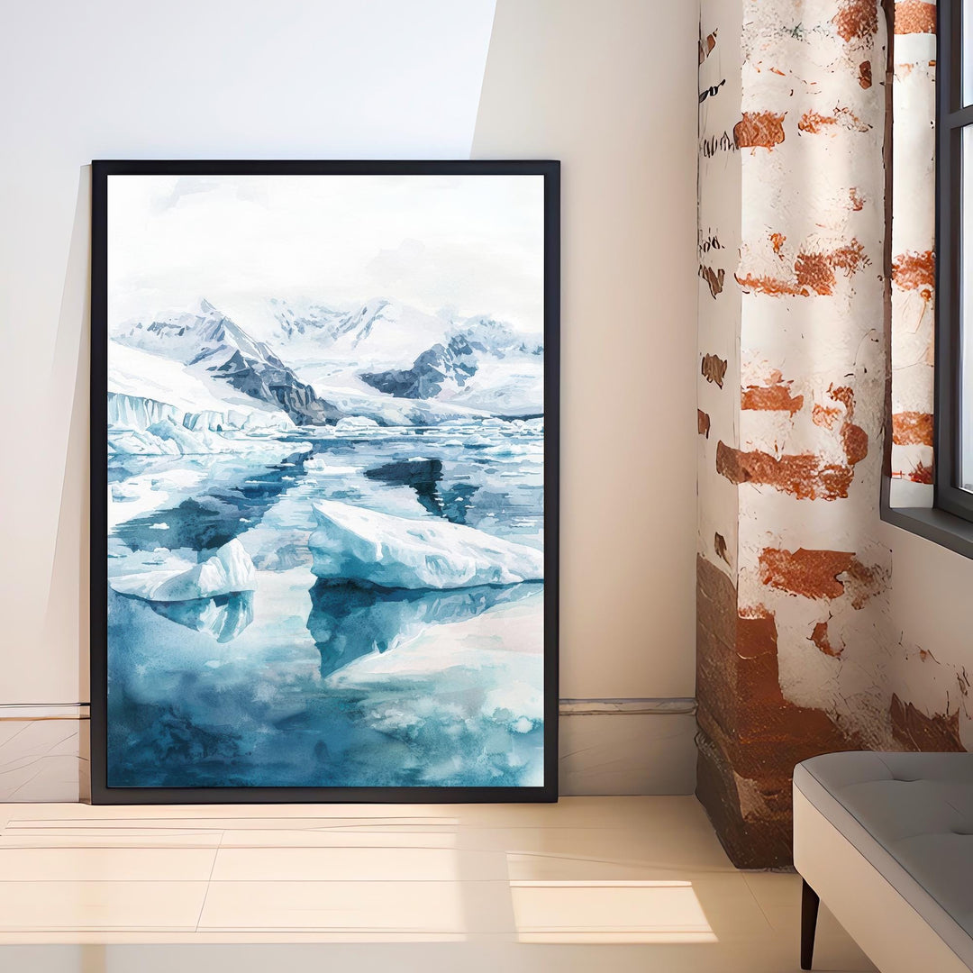 Jokulsarlon Glacier Lagoon Art Print, Iceland Watercolor Painting, Icebergs Wall Decor, Icelandic Travel Gift