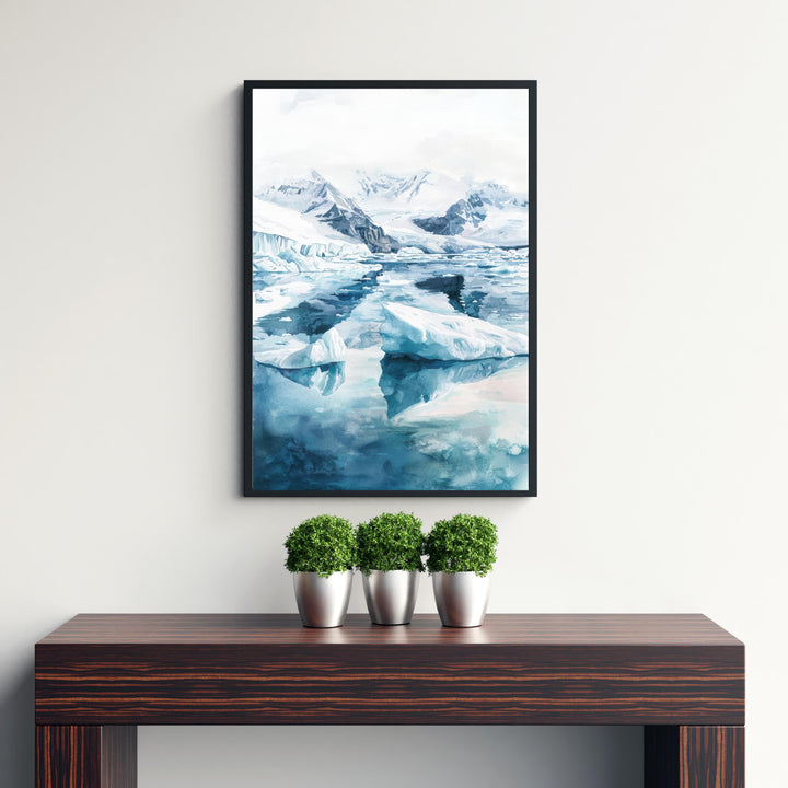 Jokulsarlon Glacier Lagoon Art Print, Iceland Watercolor Painting, Icebergs Wall Decor, Icelandic Travel Gift