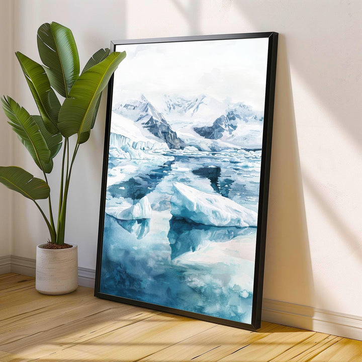 Jokulsarlon Glacier Lagoon Art Print, Iceland Watercolor Painting, Icebergs Wall Decor, Icelandic Travel Gift