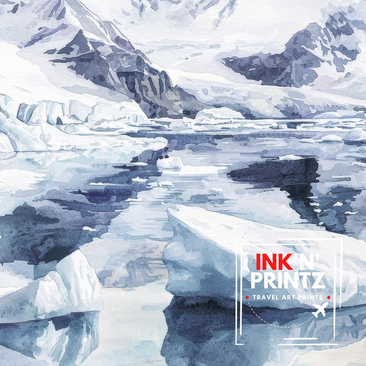 Jokulsarlon Glacier Lagoon Art Print, Iceland Watercolor Painting, Icebergs Wall Decor, Icelandic Travel Gift