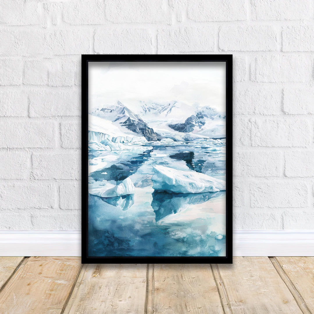 Jokulsarlon Glacier Lagoon Art Print, Iceland Watercolor Painting, Icebergs Wall Decor, Icelandic Travel Gift