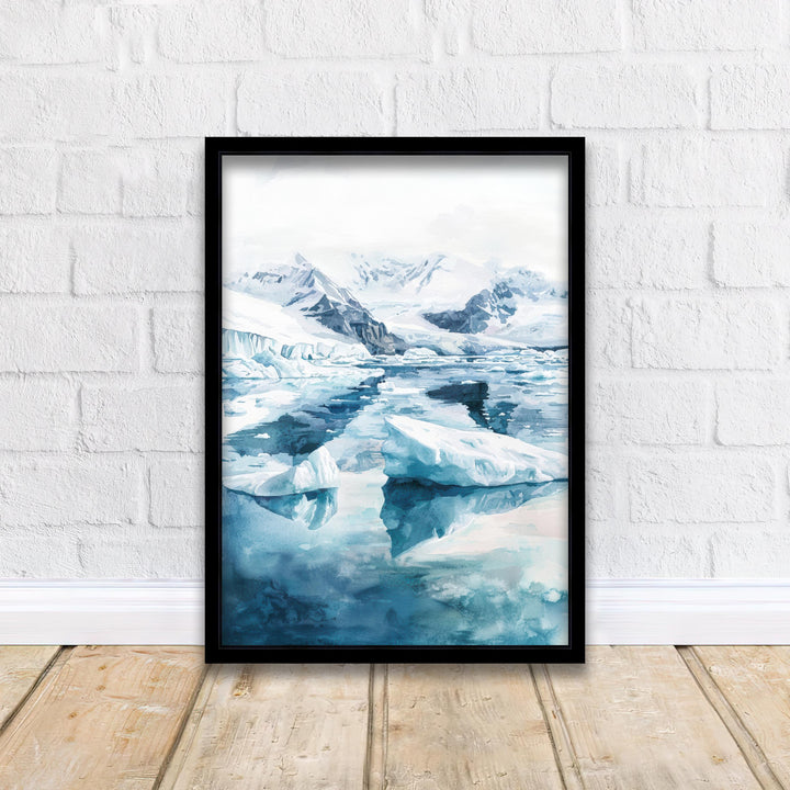Jokulsarlon Glacier Lagoon Art Print, Iceland Watercolor Painting, Icebergs Wall Decor, Icelandic Travel Gift