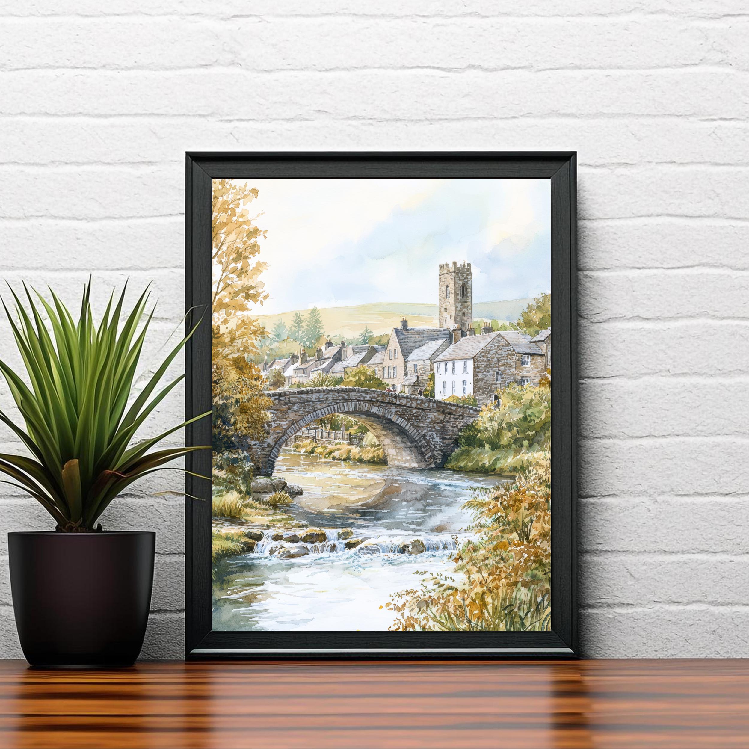 Kirkby Lonsdale Watercolor Art Print, Ruskin's View Painting, Cumbria UK Wall Decor, English Village Gift