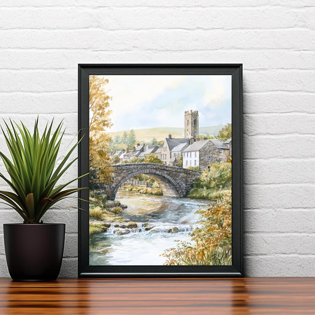 Kirkby Lonsdale Watercolor Art Print, Ruskin's View Painting, Cumbria UK Wall Decor, English Village Gift