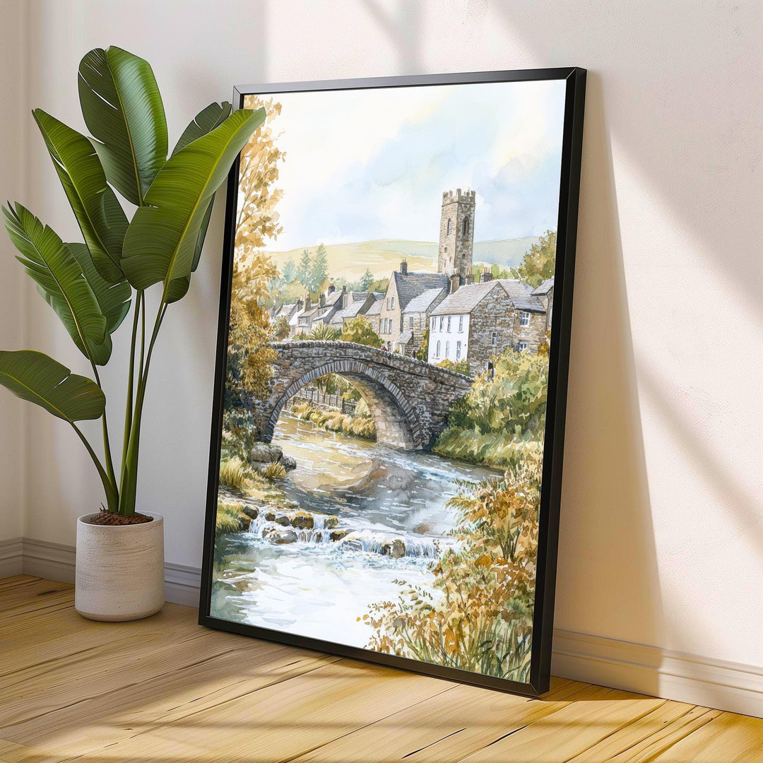 Kirkby Lonsdale Watercolor Art Print, Ruskin's View Painting, Cumbria UK Wall Decor, English Village Gift