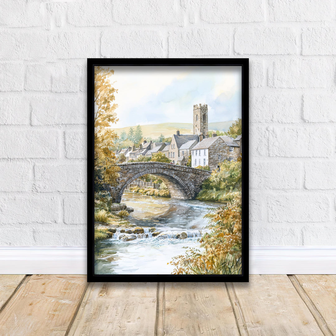 Kirkby Lonsdale Watercolor Art Print, Ruskin's View Painting, Cumbria UK Wall Decor, English Village Gift