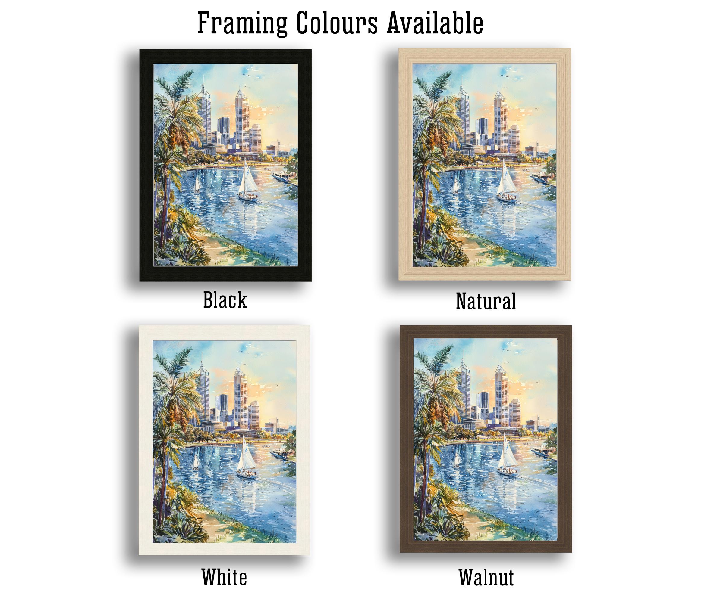 Perth Australia Watercolor Art Print, Swan River Painting, Cityscape Wall Decor, Australian Travel Gift