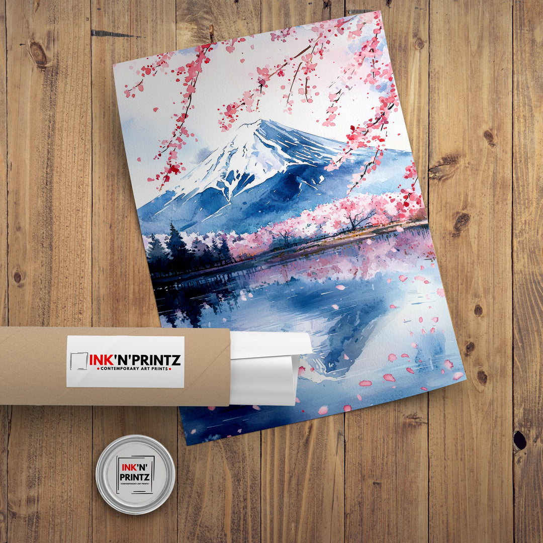 Mount Fuji Watercolor Art Print, Japan Painting, Volcano Wall Decor, Japanese Travel Gift