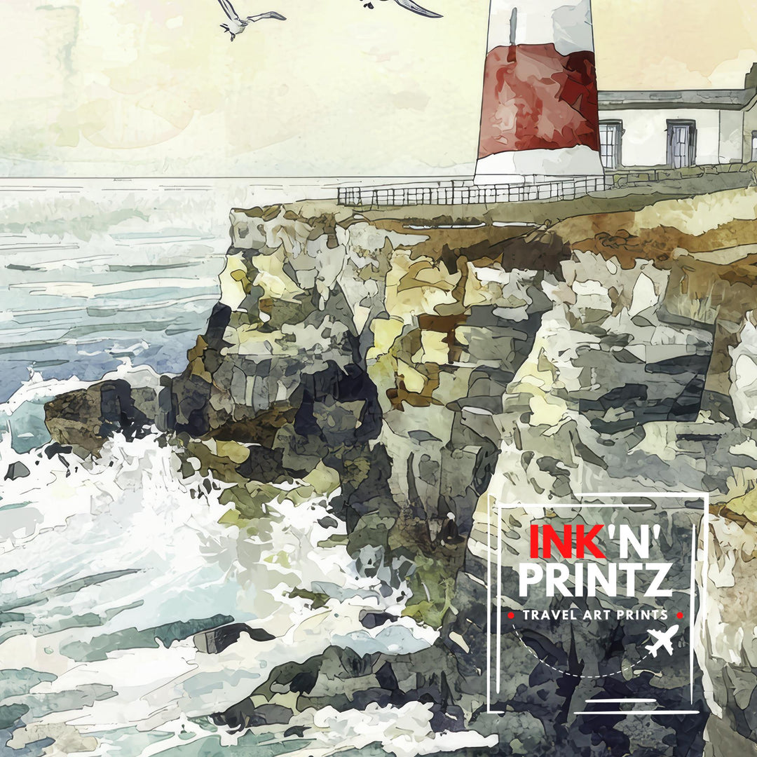 Portland Bill Lighthouse Watercolor Art Print, Dorset Coastal Painting, Jurassic Coast Wall Decor, Lighthouse Gift