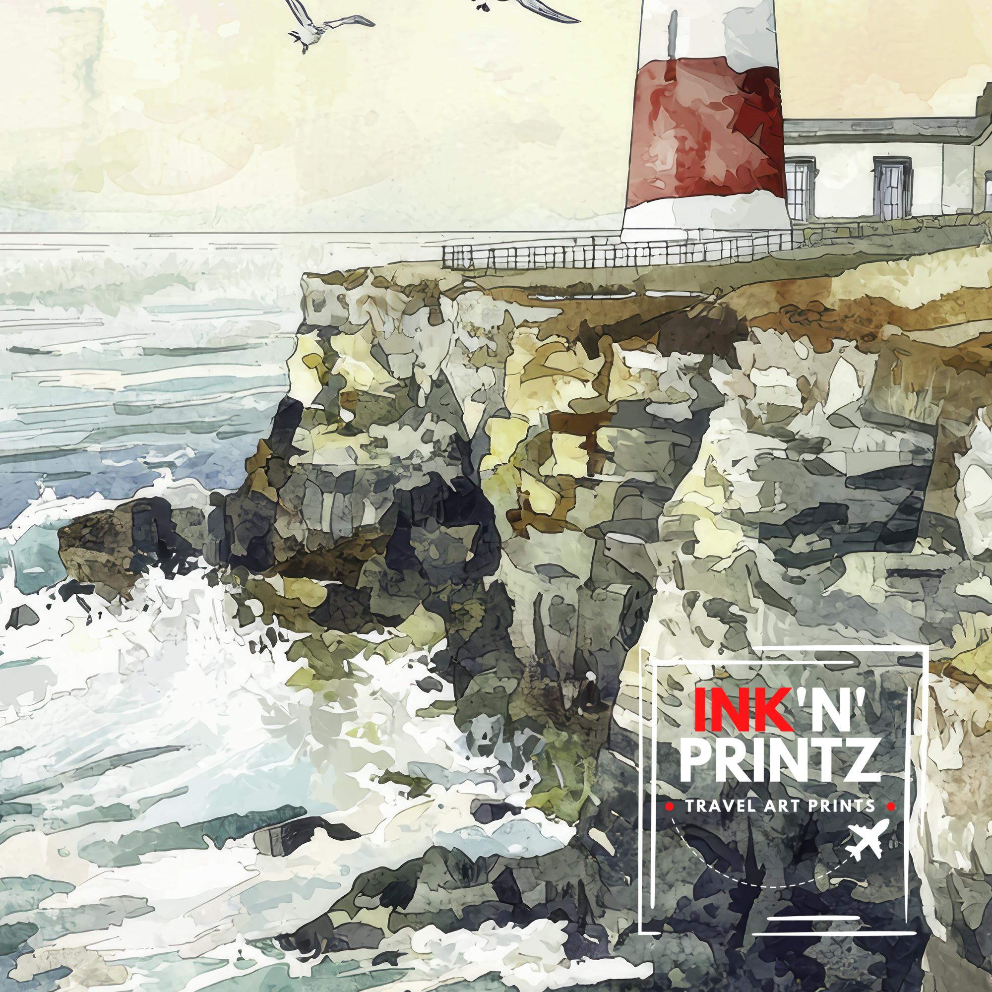 Portland Bill Lighthouse Watercolor Art Print, Dorset Coastal Painting, Jurassic Coast Wall Decor, Lighthouse Gift