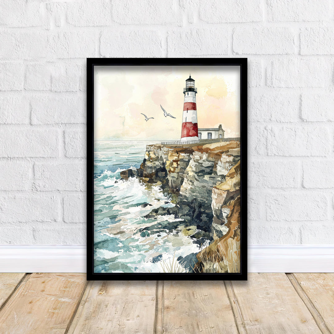 Portland Bill Lighthouse Watercolor Art Print, Dorset Coastal Painting, Jurassic Coast Wall Decor, Lighthouse Gift