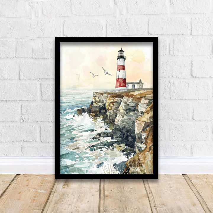 Portland Bill Lighthouse Watercolor Art Print, Dorset Coastal Painting, Jurassic Coast Wall Decor, Lighthouse Gift