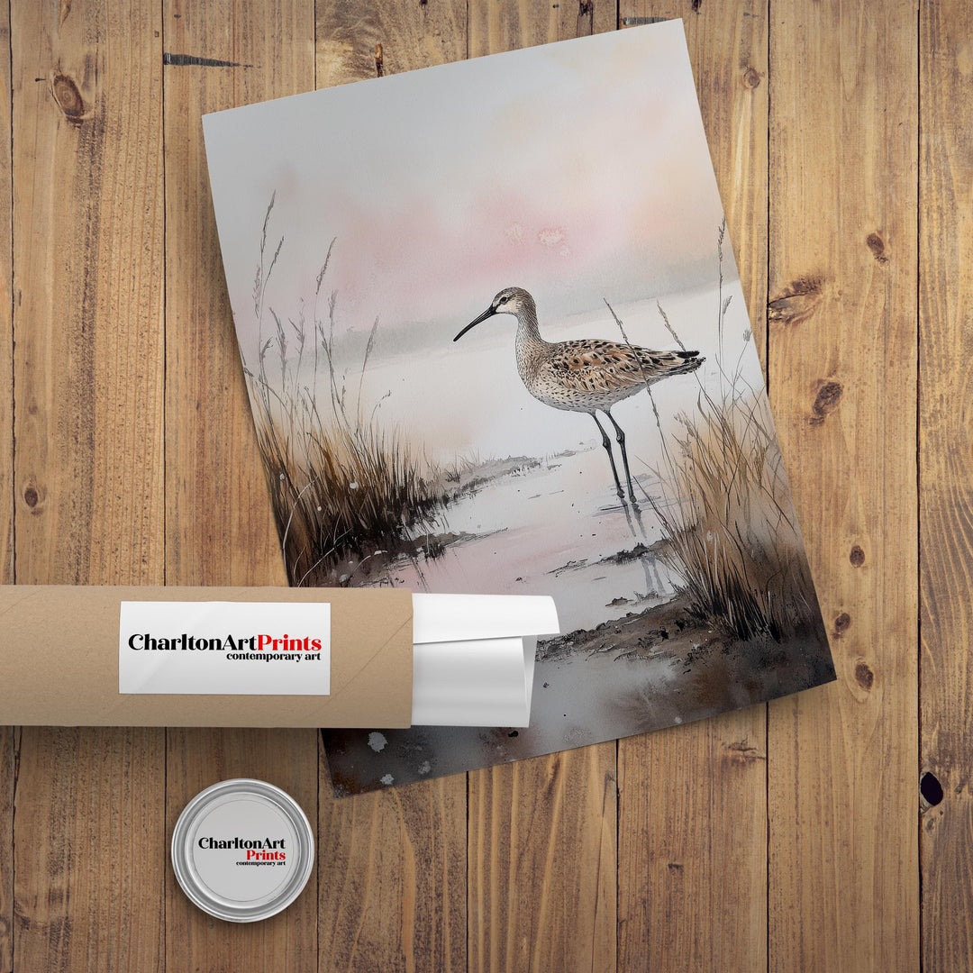 Shorebird Marshland Watercolor Print Cottagecore Decor Dark Academia Art Enchanted Wildlife Illustration Vintage Nature Wall Art