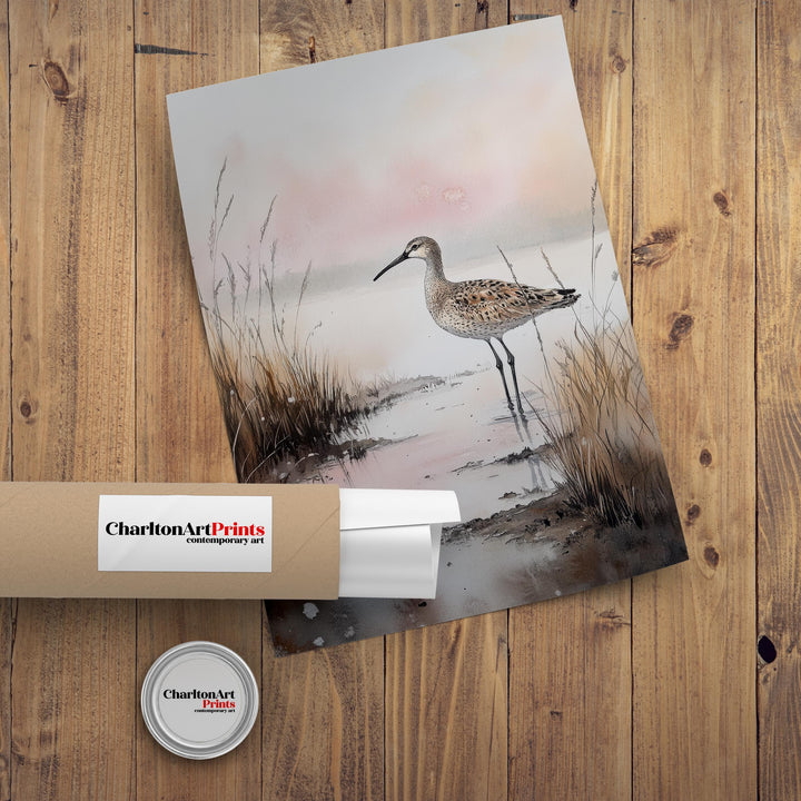 Shorebird Marshland Watercolor Print Cottagecore Decor Dark Academia Art Enchanted Wildlife Illustration Vintage Nature Wall Art