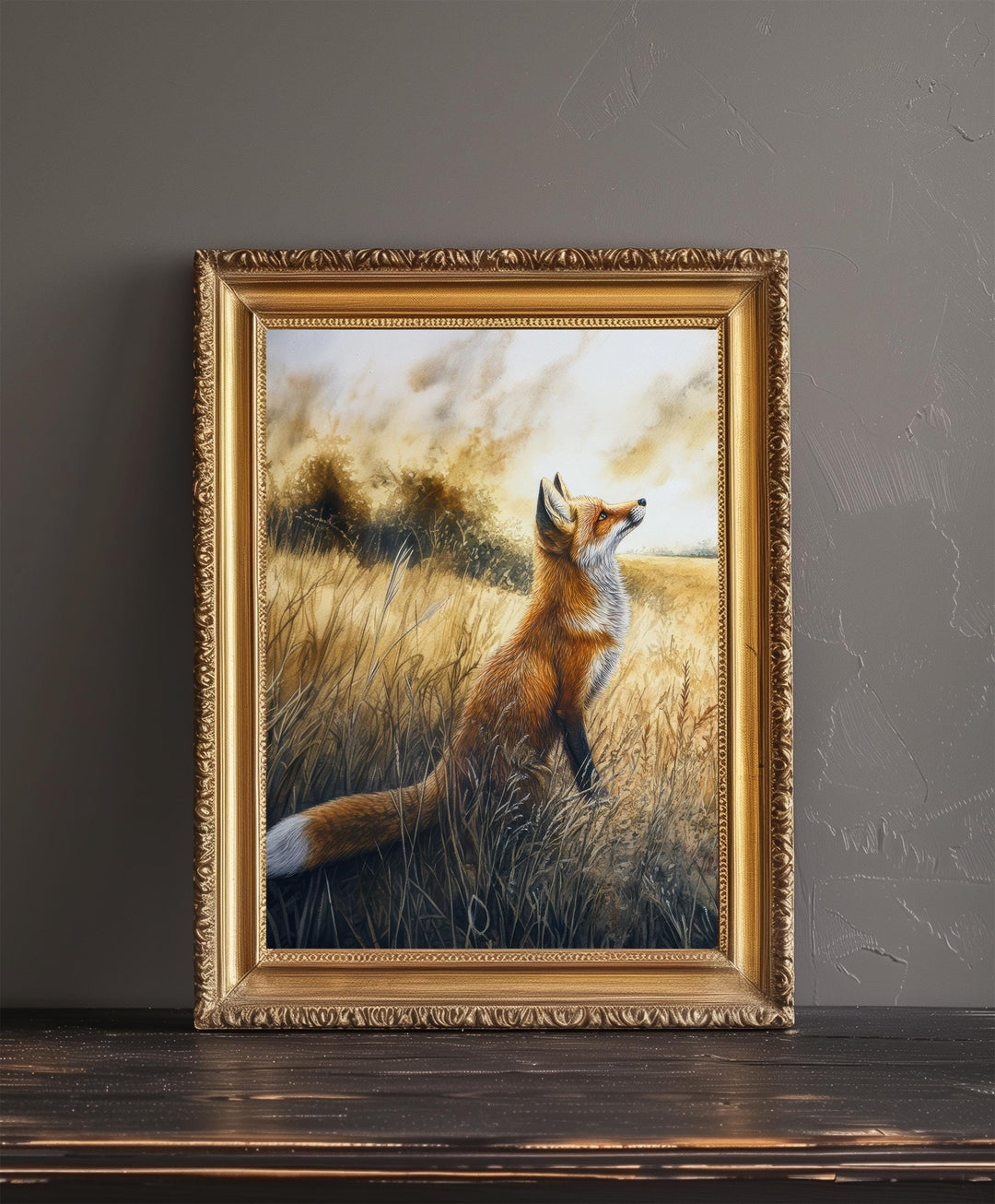 Fox in a Field Watercolor Print Cottagecore Decor Dark Academia Art Enchanted Wildlife Illustration Vintage Nature Wall Art