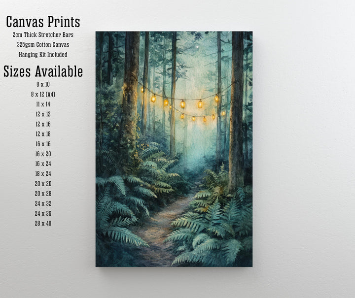 Lantern Trail Through Ferns Watercolor Print Cottagecore Decor Dark Academia Art Enchanted Illustration Vintage Nature Wall Art