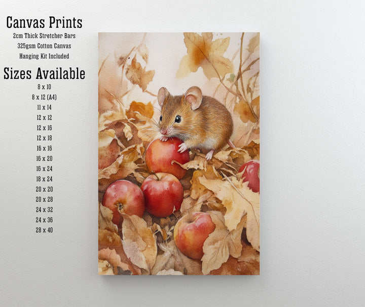 Mouse Among Fallen Apples Watercolor Print Cottagecore Decor Dark Academia Art Enchanted Wildlife Illustration Vintage Nature Wall Art