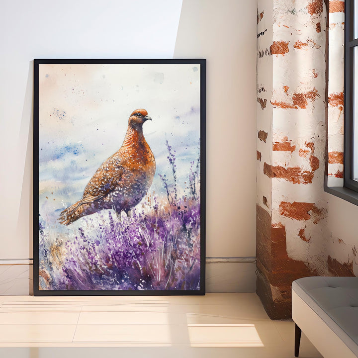 Partridge in Heather Watercolor Print Cottagecore Decor Dark Academia Art Enchanted Wildlife Illustration Vintage Nature Wall Art