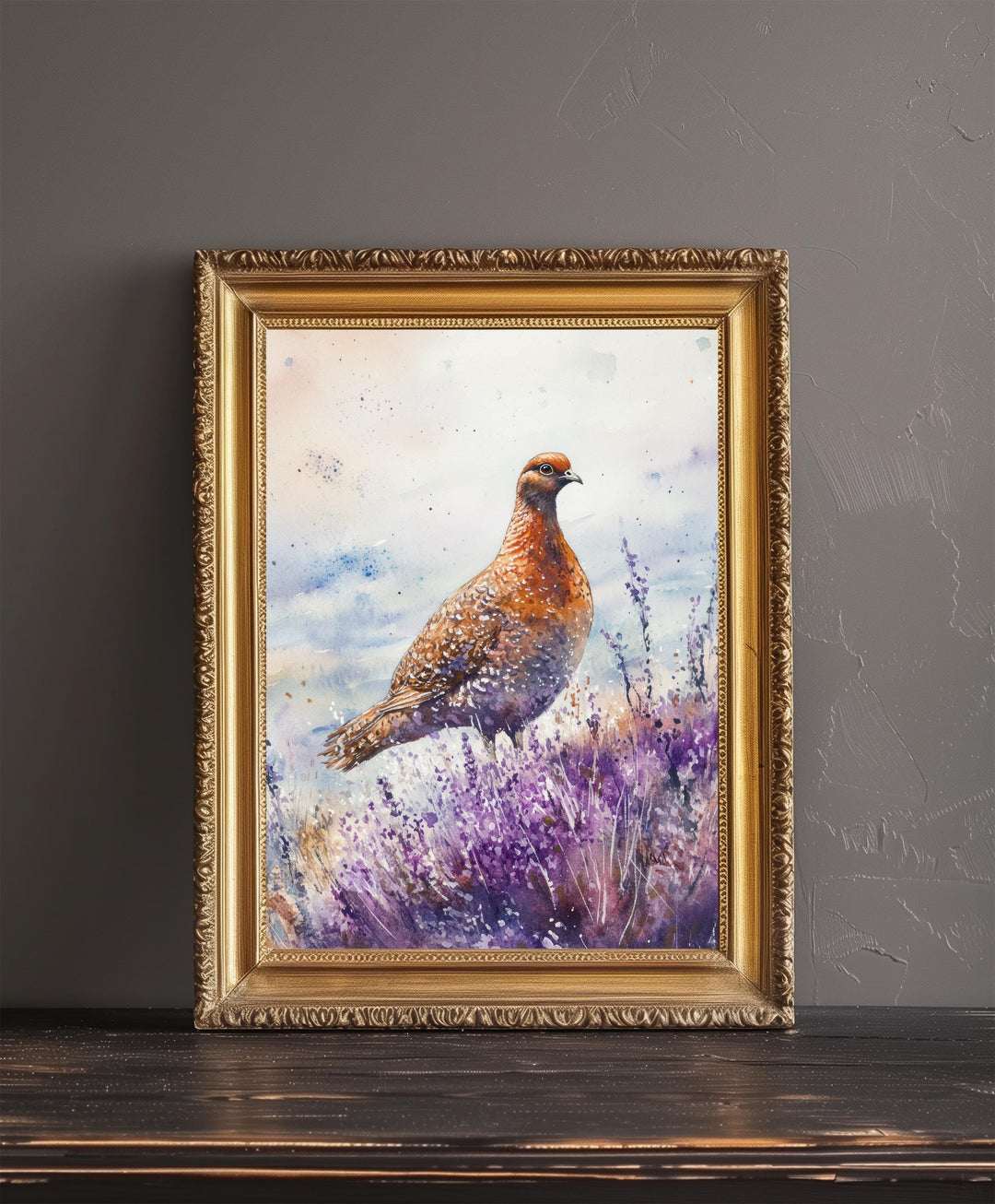Partridge in Heather Watercolor Print Cottagecore Decor Dark Academia Art Enchanted Wildlife Illustration Vintage Nature Wall Art