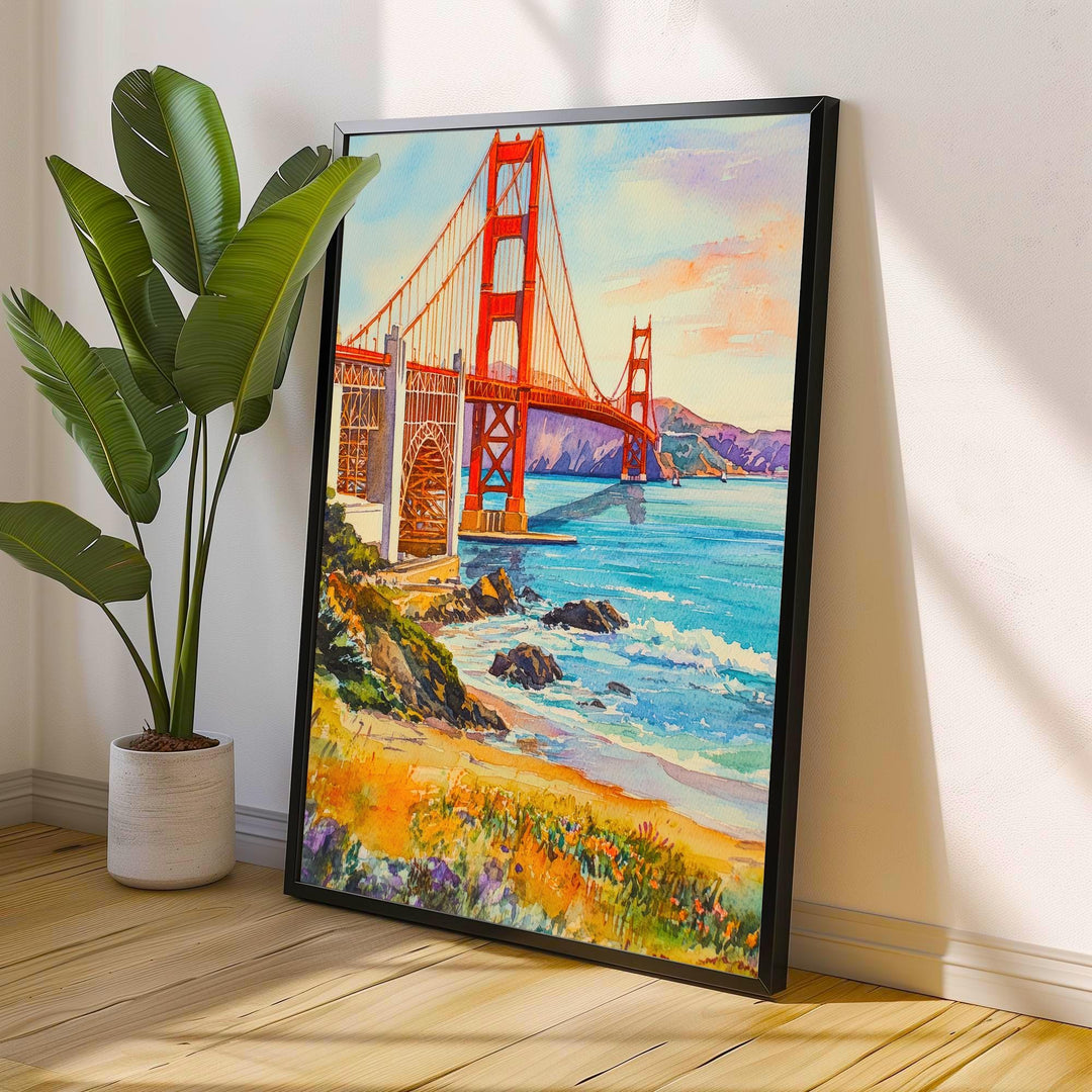 San Francisco Travel Poster Print California Wall Art Golden Gate Bridge Skyline Decor Gift for USA Lovers and Fans of Iconic American City