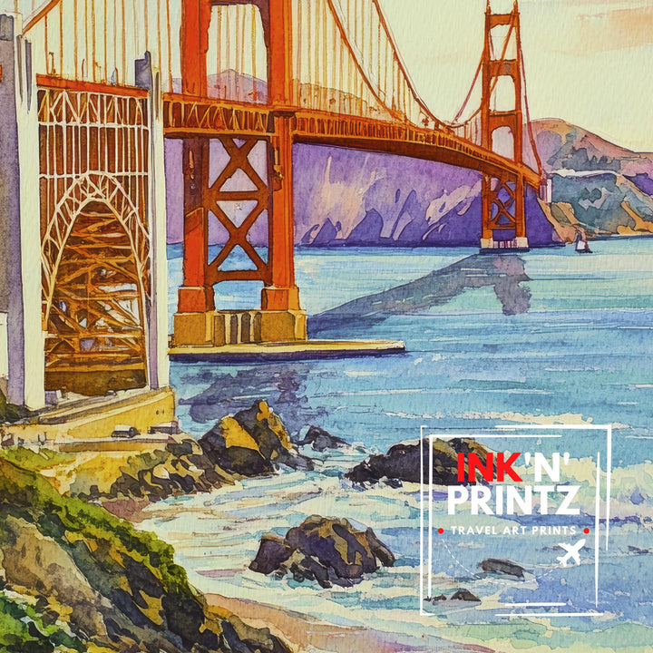 San Francisco Travel Poster Print California Wall Art Golden Gate Bridge Skyline Decor Gift for USA Lovers and Fans of Iconic American City