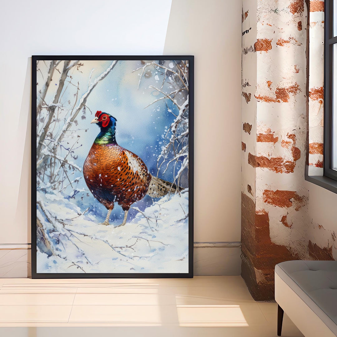 Pheasant in Winter Hedgerow Watercolor Print Cottagecore Decor Dark Academia Art Enchanted Wildlife Illustration Vintage Nature Wall Art